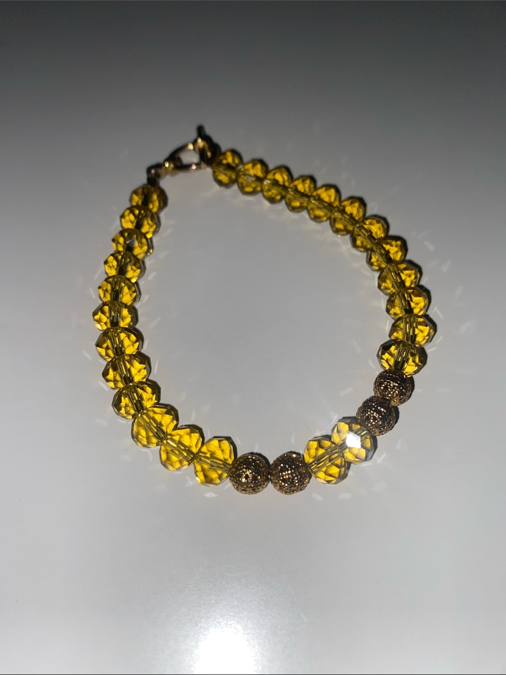 Yellow Crystal Bead Bracelet with Gold Accent